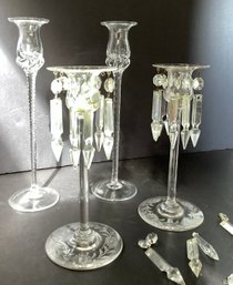 4 Vintage/Antique  Crystal And Glass Candle Holders