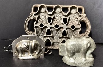 3 Antique Chocolate Molds 2 Elephants And Gingerbread Men