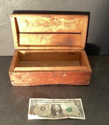 Authentic 19th Century Pine Small Document Trunk With Sqare Head Nails