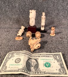 7 Pieces Of Antique Carved Ivory Figures & Beads
