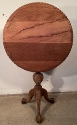 Antique Carved  Pineapple Tip Table  With 3 Legs And Carved Gadrooned Edges.