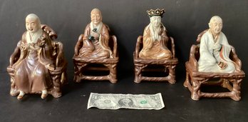 4 Antique Porcelain Seated Chinese Mud Men Deities