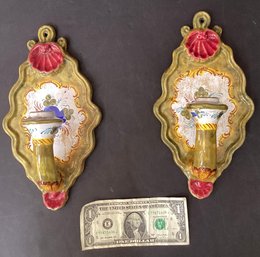 A Pair Of Vintage Deruta Hand Painted Wall Sconces