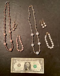 Two  Different Sets Of Handmade Glass Necklaces, Earrings, & Bracelets