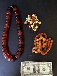 A Variety Of Loose Vintage Amber Beads & Large Amber Chunky Necklace