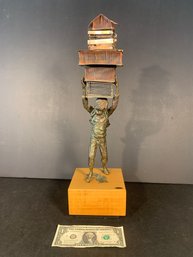 Signed Curtis Jere Sculpture Boy Carrying Bird Cages