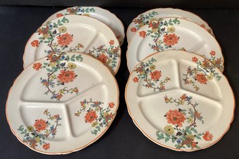 6 Vintage 3 Sectioned Plates With Asian Motif By Thompson Pottery Company