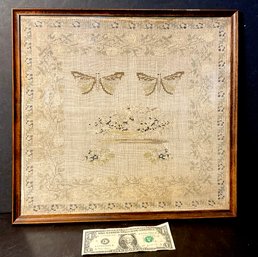 19th. Century Needlework Sampler Butterflies & Flowers