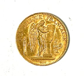 Original 1896 Twenty Francs Solid Gold Coin