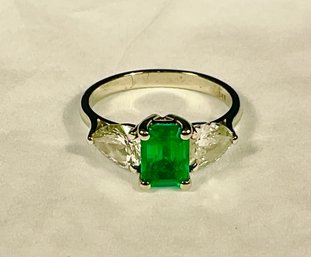 Contemporary Emerald & Diamond Ring   Size 6.5
