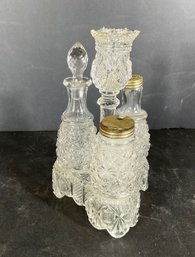 EPAG, Daisy, And Button Pattern Glass. Victorian Cruets Set.