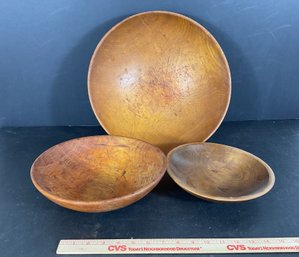 Three Vintage Wooden Mixing Bowls 2 Signed Brownie