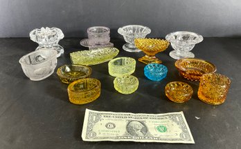15  Antique Colored Glass Salt Cellars