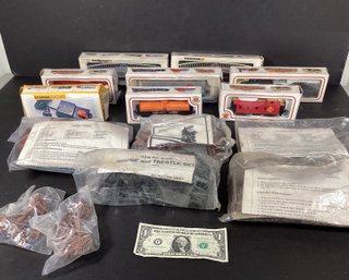 Grouping Of Bachman HO Scale Tracks, Town, And Train Cars