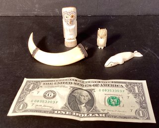 4 Antique Bone And Old Ivory Items