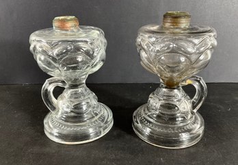 Pair Antique Kerosene Oil Lamps With Finger Holds