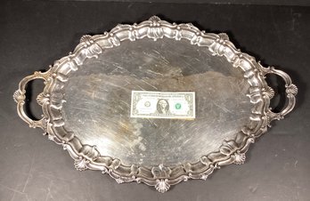 Vintage Heavy Silverplate Serving Platter With Handles