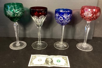4 Vintage Bohemian Cut To Clear Glasses In Vibrant Colors