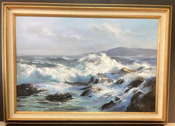 Original J. Fulton Framed  Oil Painting Rough Sea
