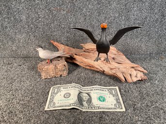 2 Hand Carved & Hand Painted Miniature Birds