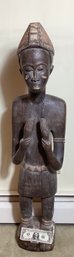 Carved Wood Sub Saharan Man With A Ceremonial Head Dress