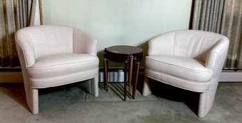 Pair Of Italian Design Club Chairs In Oyster White  Upholstery