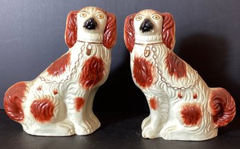 2 Antique Staffordshire Dogs With Yellow Eyes Cottage Figures