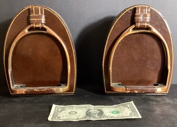 Vintage Leather And Metal Stirrup Bookends