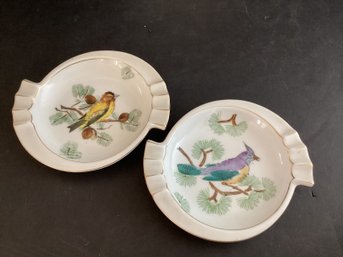 2 Japanese Porcelain Ashtrays With Birds