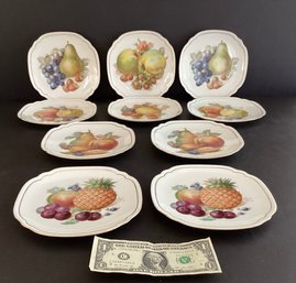 10 Antique Czechoslovakian Porcelain Dessert Plates With Gilded Edges