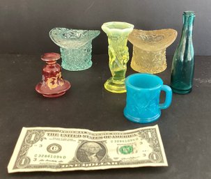 5 Piece Group Of Colorful Antique Glass Items