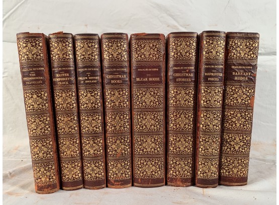 8 Vol. Of Charles Dickens Leather Boards London