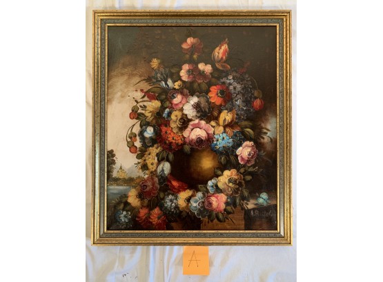 Vintage A. Bertonlini Floral Still Life Oil On Canvas 'A'