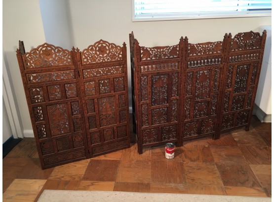 Vintage Walnut Carved Seven Panel Folding Screen Made In India