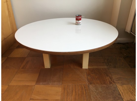 Vintage Round Coffee Table With White Acrylic Top