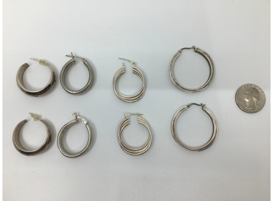 Lot Of Four Pairs Of Sterling Silver Hoop Earrings
