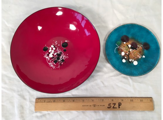 Pair Of Mid-Century Abstract Enamel On Copper Objects