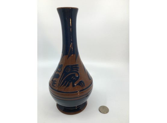 Unusual Modern Southwestern Native Pottery Vase Blue Glaze