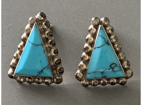 Pair Vintage Turquoise & Sterling Earings