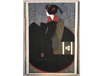Kiyoshi Saito Japanese Woodblock Print “Woman In Black” Signed And Stamped