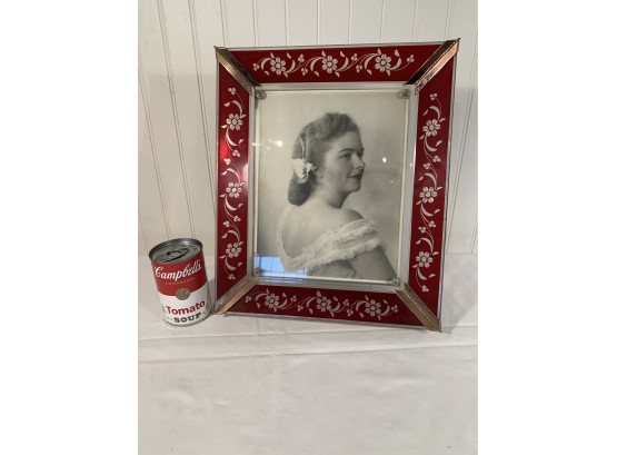 Large Art Deco Red Cut To Clear Glass Dresser Frame Special Quality