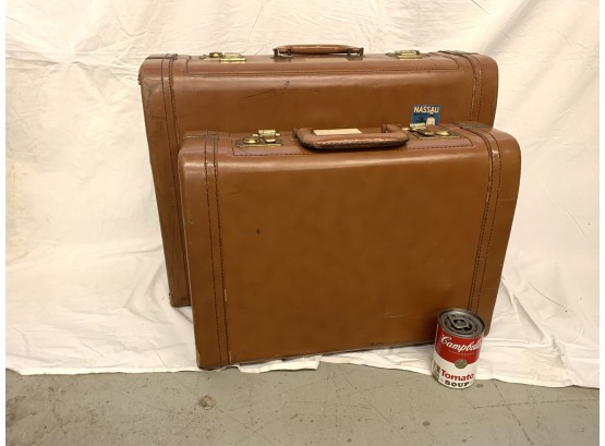 2 Vintage STYLITE  Brown Naugahyde Suitcases