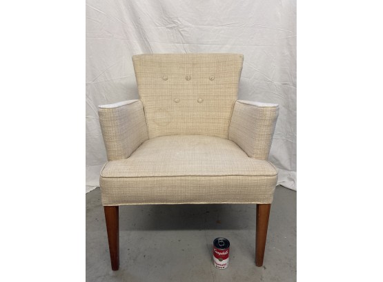 Mid-Century White Hopsack Accent Armchair