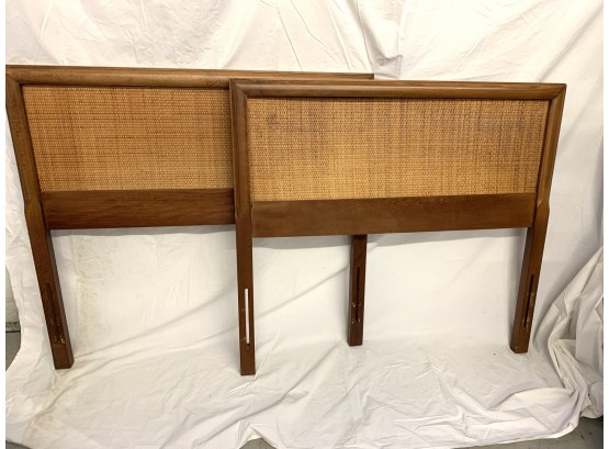 Pair Mid Century Modern Single Beds With Cane Insets