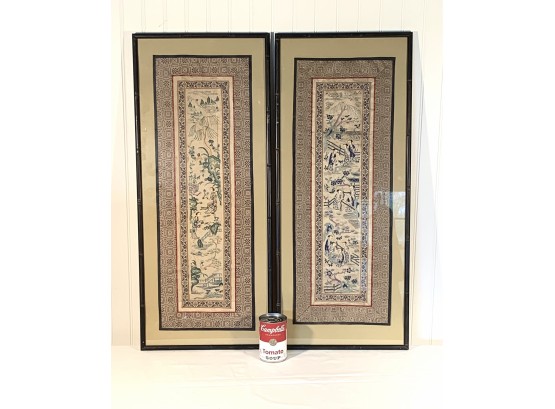 Pair Antique Chinese Silk Embroidered Panels