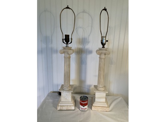 Pr. Vintage  Classical Corinthian Column Alabaster Lamps