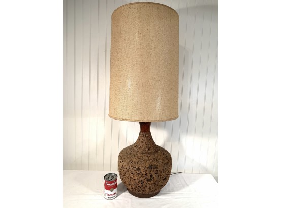 Gorgeous Mid-Century Cork And Walnut Table Lamp W/ Original Shade