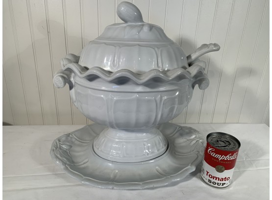 Antique White Ironstone Soup Tureen Columbia Pattern Complete Dated 1853