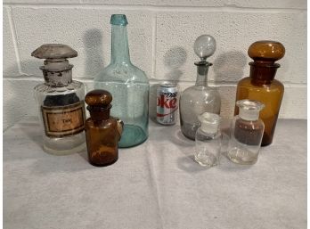 Lot Of 7 Antique Glass Apothecary Jars & Bottles