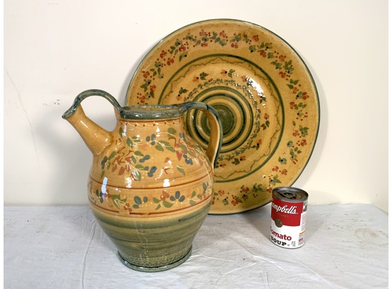 Large French Pottery Pitcher & Serving Platter